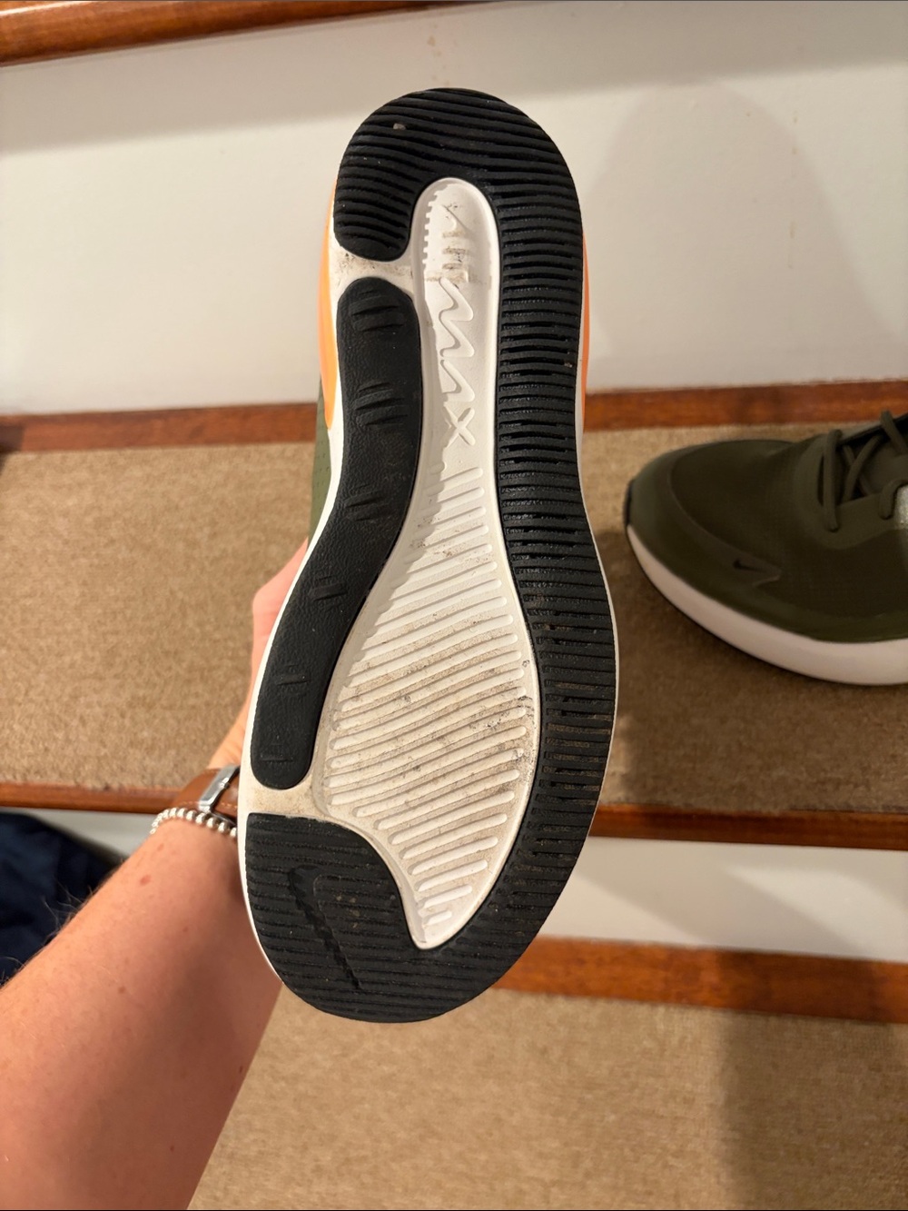 Nike Olive Green Sneakers with Orange Accent - Picture 4 of 5